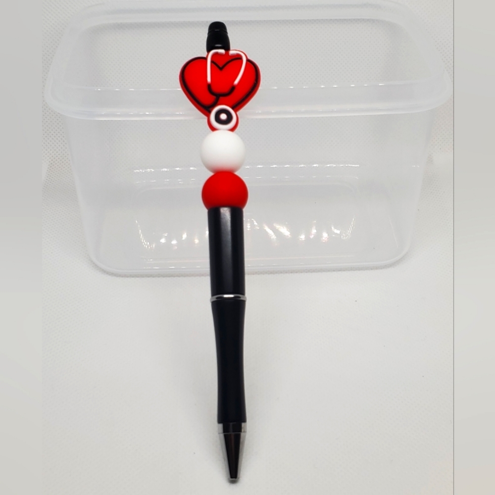 B1G1F Nurse / Doctor style Beaded Pen, Red